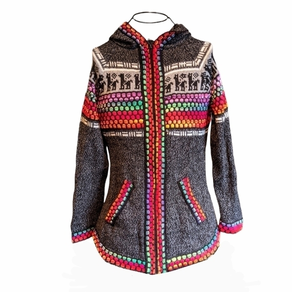 Alpaca mix handmade Sweater Boho-Hippie design - Picture 5 of 9